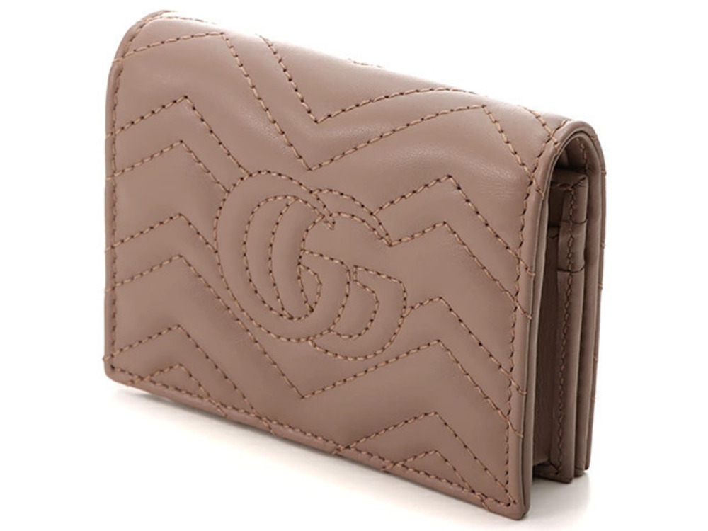 Gucci Bi Cream fold Pink GG Beige Marmont Leather Wallet Pink Tan